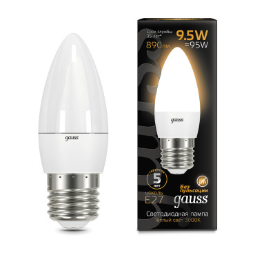 103102110 Лампа Gauss LED Свеча E27 9.5W 890lm 3000К 1/10/50