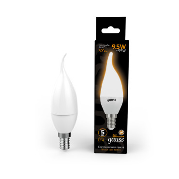 104101110 Лампа Gauss LED Candle tailed E14 9.5W 3000К 1/10/50, шт