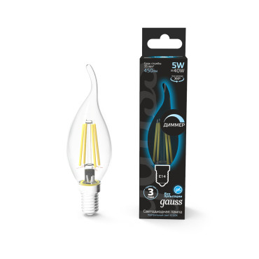 104801205-D Лампа Gauss LED Filament Свеча на ветру dimmable E14 5W 450lm 4100K 1/10/50