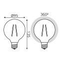 105802006 Лампа Gauss LED Filament G95 E27 6W Golden 2400K 1/20