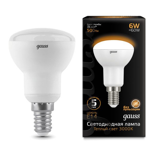 106001106 Лампа Gauss LED Reflector R50 E14 6W 2700K 1/10/50