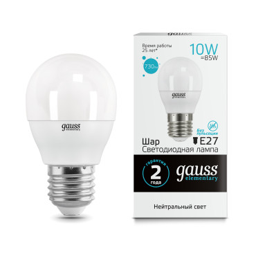 53220 Лампа Gauss LED Elementary Шар 10W E27 730lm 4100K 1/10/100