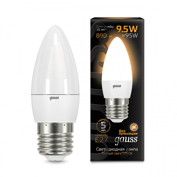 103102110 Лампа Gauss LED Свеча E27 9.5W 890lm 3000К 1/10/50